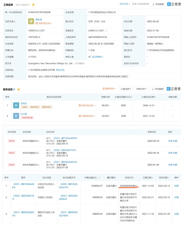 家族企業(yè)逆境 許家印哥哥的公司成“老賴”，違規(guī)限制消費(fèi)令折射管理漏洞